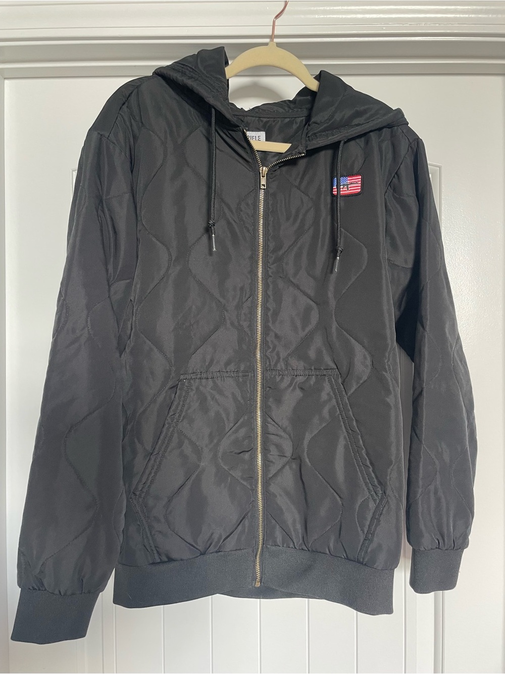 Men's Black Rifle Quilted Hooded Jacket with Flag Patch